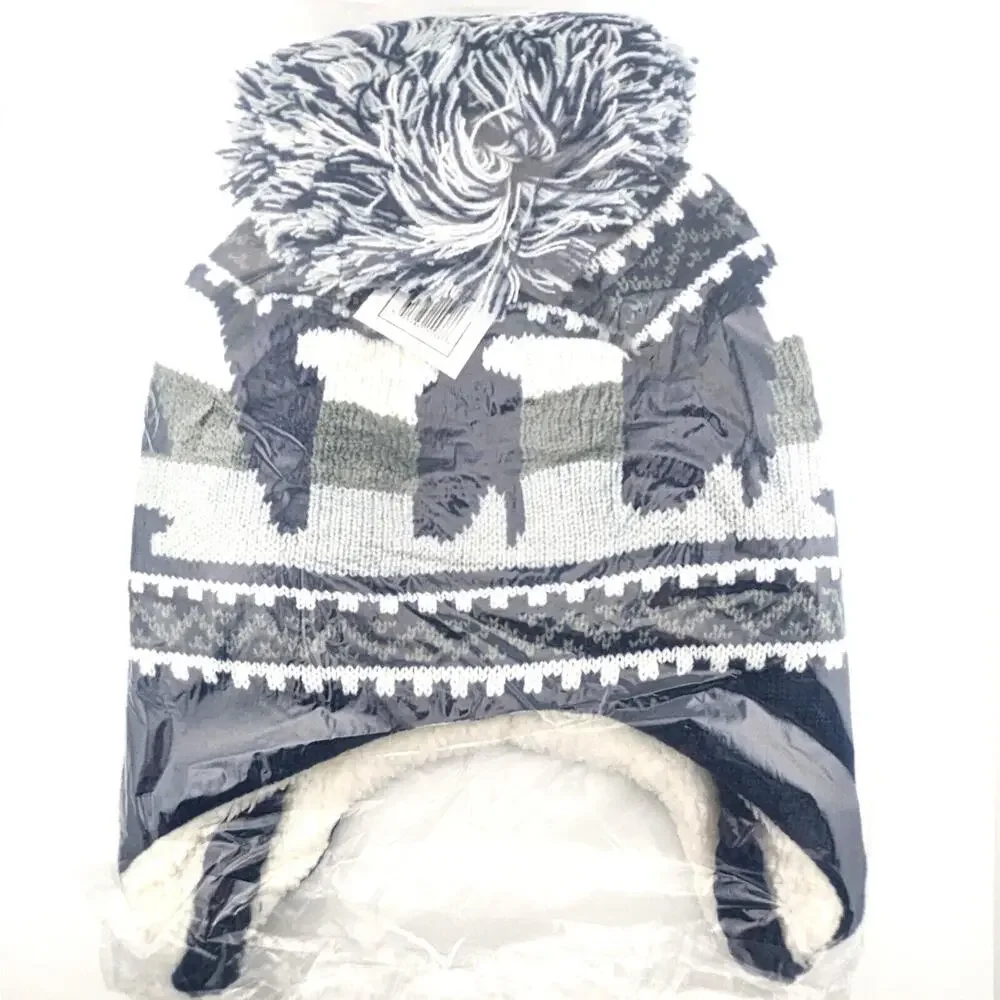 Dallas Cowboys Fair Isle Knit Trapper Hat Ear Flaps Sherpa Lined Beanie Pom Poms